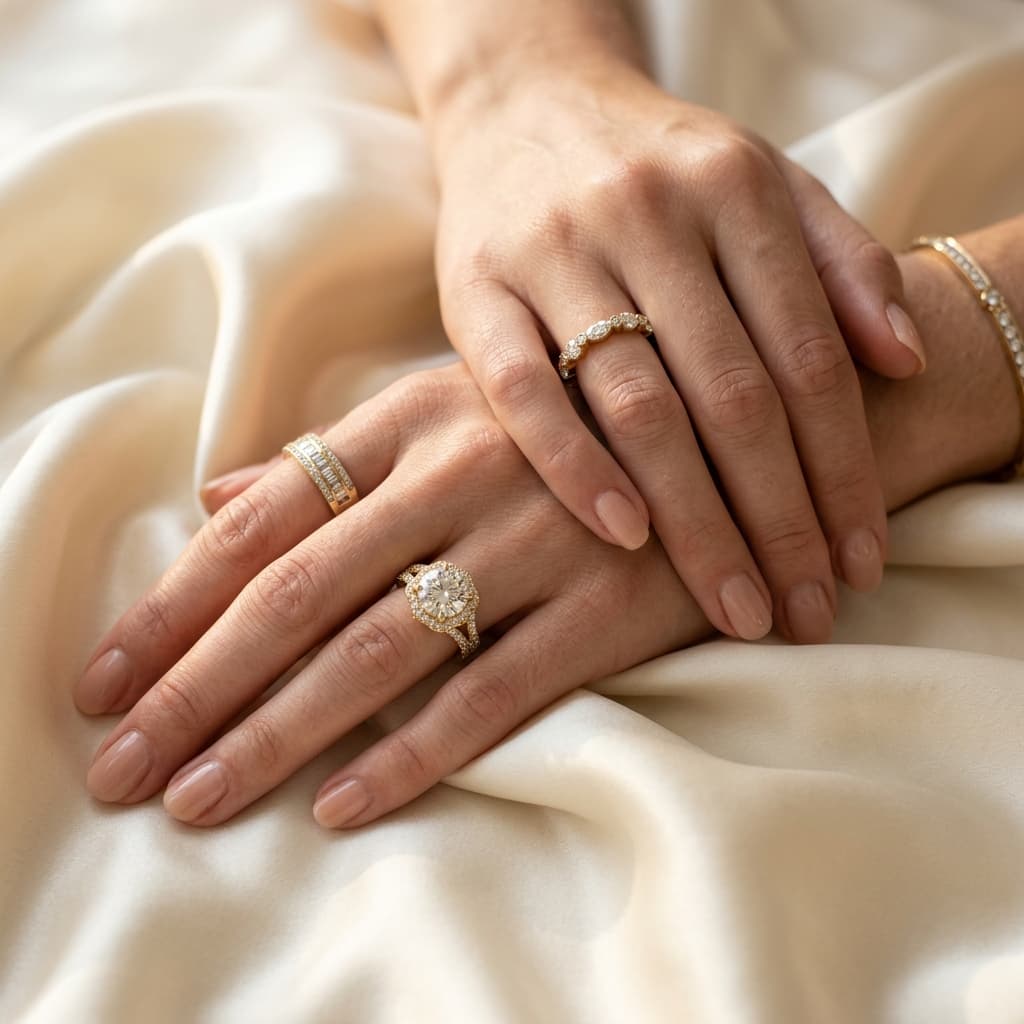 Diamond ring styled on ivory silk