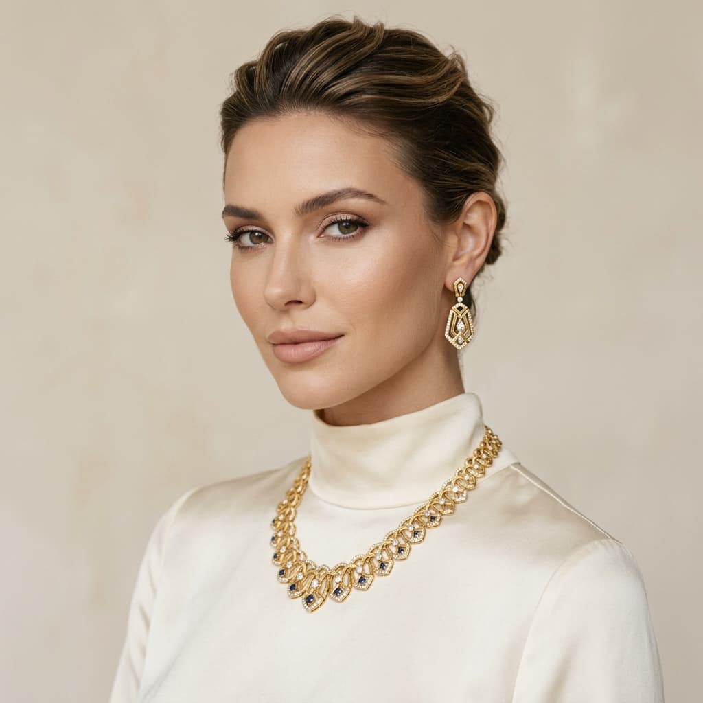 Gold necklace editorial portrait