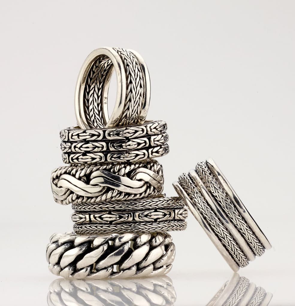 Men's silver rings stack