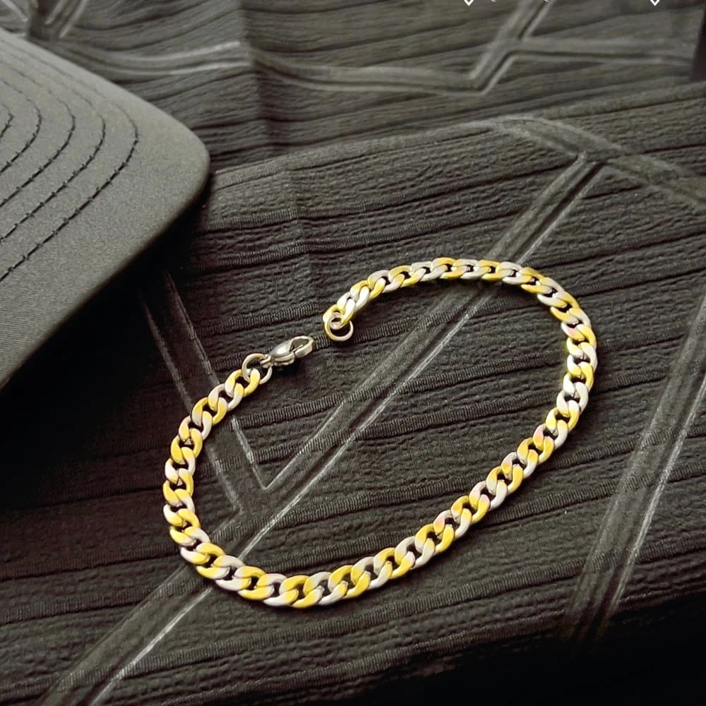 Two-Tone Gold & Silver Curb Link Bracelet for Men view 1